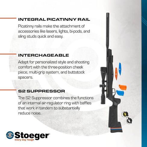 مجموعة Stoeger S8000-E TAC Airgun - عيار 22 - أسود اصطناعي مع نطاق موضوعي قابل للتعديل 3-9x40 in Kuwait