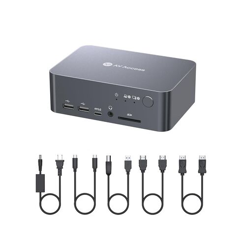 AV Access 8K KVM Switch 2 شاشات 2 كمبيوتر للكمبيوتر المحمول وسطح المكتب، شحن USB-C بقدرة 100 واط للكمبيوتر المحمول، إيثرنت، محطة إرساء شاشة مزدوجة 8K@60 هرتز/4K@165 هرتز، 4xUSB 3.2، صوت، SD، جهاز تحكم عن بعد سلكي in Kuwait