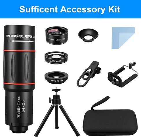 عدسة هاتف تليفوتوغرافي بتركيز طويل 28X لهواتف iPhone وAndroid، وعدسة هاتف تليفوتوغرافي عالية الطاقة مع حامل ثلاثي الأرجل، ومرفق عدسة خلوية متنقلة لهواتف Android وiPhone وSamsung ومعظم الهواتف الذكية in Kuwait