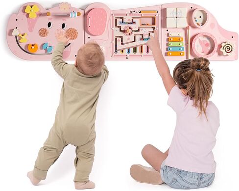 ROBUD Elephant Montessori Busy Board، لوحة حائط للأنشطة 12 في 1، لوحة حائط حسية مونتيسوري للأولاد والبنات، مركز أنشطة تعلم الأطفال الصغار لغرفة اللعب، الحضانة، بيج in Saudi Arabia