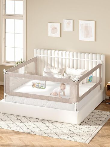 VBABY 3-Piece Bed Rails for Queen Bed, Sturdy Baby Bed Rail Guard for Toddler, Adjustable Height Queen Bed Rails with Headboard Rod, Grey, 59 x 78.7 x 78.7 in in Saudi Arabia