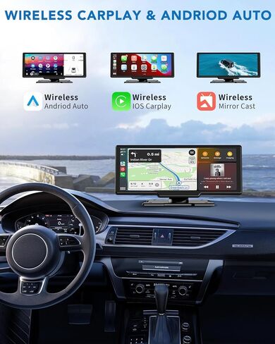 10.26" Apple Carplay Screen for Car, Wireless Car Play & Android Auto HD Touch Screen, 4K Dash Cam, 1080P Backup Camera, Bluetooth/FM/Mirror Link/Music Play/GPS Navigation, for All Vehicles in Saudi Arabia