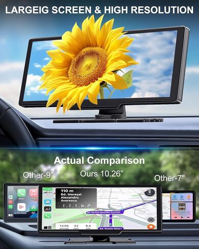 10.26" Apple Carplay Screen for Car, Wireless Car Play & Android Auto HD Touch Screen, 4K Dash Cam, 1080P Backup Camera, Bluetooth/FM/Mirror Link/Music Play/GPS Navigation, for All Vehicles in Saudi Arabia