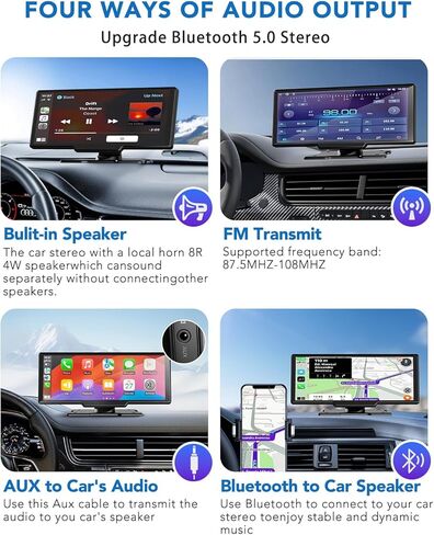 10.26" Apple Carplay Screen for Car, Wireless Car Play & Android Auto HD Touch Screen, 4K Dash Cam, 1080P Backup Camera, Bluetooth/FM/Mirror Link/Music Play/GPS Navigation, for All Vehicles in Saudi Arabia
