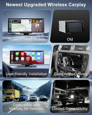 10.26" Apple Carplay Screen for Car, Wireless Car Play & Android Auto HD Touch Screen, 4K Dash Cam, 1080P Backup Camera, Bluetooth/FM/Mirror Link/Music Play/GPS Navigation, for All Vehicles in Saudi Arabia