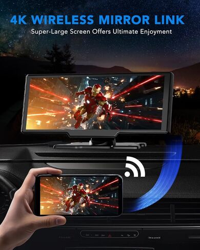 10.26" Apple Carplay Screen for Car, Wireless Car Play & Android Auto HD Touch Screen, 4K Dash Cam, 1080P Backup Camera, Bluetooth/FM/Mirror Link/Music Play/GPS Navigation, for All Vehicles in Saudi Arabia