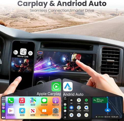راديو سيارة ستيريو أحادي الدين مع Apple CarPlay وAndroid Auto، راديو سيارة بشاشة لمس 6.5 بوصة InCell مع كاميرا احتياطية 1080P، وصلة مرآة، بلوتوث 6.0، GPS، AM&FM، USB وType-C شحن سريع، EQ، SWC in Saudi Arabia
