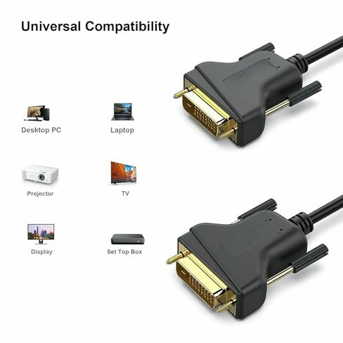 كابل DVI إلى DVI، كابل DVI-D 24+1 مطلي بالذهب بطول 1.8 متر، رابط مزدوج يدعم الدقة العالية 2560x1600 للألعاب، DVD، الكمبيوتر المحمول، HDTV in Saudi Arabia