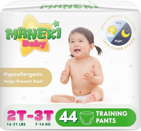 Maneki Baby Training Pants 3T–4T, 76 Count (26–37 lbs) Pull-Up Style Potty Training Underwear, Soft & Hypoallergenic, Multi-Layer Absorption, Odorless, Dermatologist Tested, 2 Packs (Pack May Vary) in Saudi Arabia