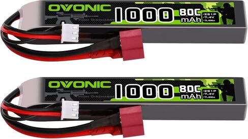 OVONIC 2s Lipo Battery 7.4V 1000mAh 80C with Dean-Style T Plug Lipo Battery for Airsoft Guns(2PCS) in Saudi Arabia