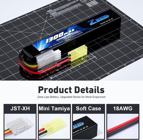 Zeee 3S Airsoft Lipo Battery 1300mAh 11.1V 25C 3S Stick Battery with Mini Tamiya Connector for Airsoft Guns Rifle in Saudi Arabia
