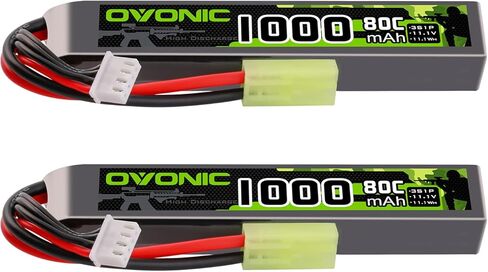 بطارية ليبو OVONIC 3s 11.1 فولت 1000 مللي أمبير 80C مع بطارية ليبو بمقبس MiniTamiya لبنادق Airsoft (2 قطعة) in Kuwait