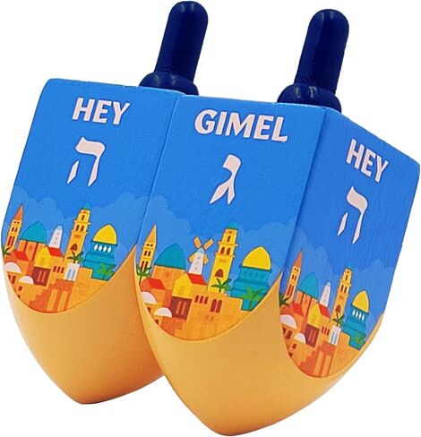 مجموعة Dreidel Company من قطعتين من Dreidels الخشبية الكبيرة جدًا من القدس، هيا نلعب لعبة Dreidel The Hanukkah، (عبوتان) in Saudi Arabia