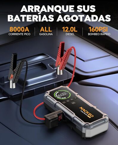 Portable Car Jump Starter with Air Compressor 7000A 160PSI, NACKEO Car Battery Jump Starter (All Gas/10L Diesel),12V Jump Box Car Battery Jumper Starter Portable with Large LCD Display, 500lm Lights in Kuwait