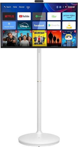 32 Inch Portable TV 4K Smart Touchscreen Monitor, Android Rolling TV with Detachable Magnetic Camera, 20W Audio, Rechargeable Battery, Full Swivel Rotation, Built-in Voice Remote in Saudi Arabia