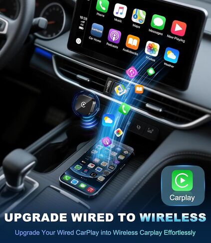 محول CarPlay اللاسلكي لأجهزة Apple، 2026 ترقية سلكي إلى محول CarPlay اللاسلكي، عصا دونجل تشغيل السيارة فقط لسيارات Apple السلكية CarPlay وiPhone iOS 10+، التوصيل والتشغيل، اتصال سريع ومستقر in Kuwait