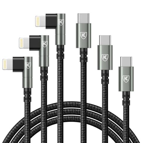 شاحن iPhone 90 درجة 6FT، [معتمد من Apple MFi] 3 حزم سلك كابلات شحن سريع، كابل USB مضفر من النايلون بزاوية قائمة 6 أقدام لهاتف iPhone 14/13/12/11/Pro/Max/Mini/X/Plus/8/7/6/5S/Plus/iPad in Kuwait