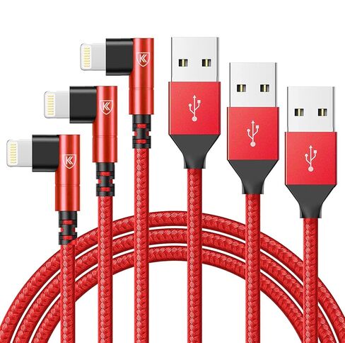 شاحن iPhone 90 درجة 6FT، [معتمد من Apple MFi] 3 حزم سلك كابلات شحن سريع، كابل USB مضفر من النايلون بزاوية قائمة 6 أقدام لهاتف iPhone 14/13/12/11/Pro/Max/Mini/X/Plus/8/7/6/5S/Plus/iPad in Kuwait