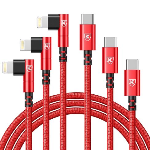 شاحن iPhone 90 درجة 6FT، [معتمد من Apple MFi] 3 حزم سلك كابلات شحن سريع، كابل USB مضفر من النايلون بزاوية قائمة 6 أقدام لهاتف iPhone 14/13/12/11/Pro/Max/Mini/X/Plus/8/7/6/5S/Plus/iPad in Kuwait