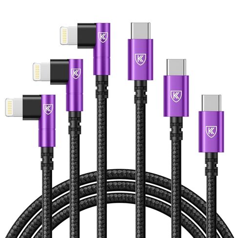 شاحن iPhone 90 درجة 6FT، [معتمد من Apple MFi] 3 حزم سلك كابلات شحن سريع، كابل USB مضفر من النايلون بزاوية قائمة 6 أقدام لهاتف iPhone 14/13/12/11/Pro/Max/Mini/X/Plus/8/7/6/5S/Plus/iPad in Kuwait