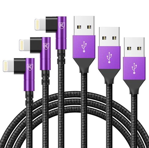 شاحن iPhone 90 درجة 6FT، [معتمد من Apple MFi] 3 حزم سلك كابلات شحن سريع، كابل USB مضفر من النايلون بزاوية قائمة 6 أقدام لهاتف iPhone 14/13/12/11/Pro/Max/Mini/X/Plus/8/7/6/5S/Plus/iPad in Kuwait