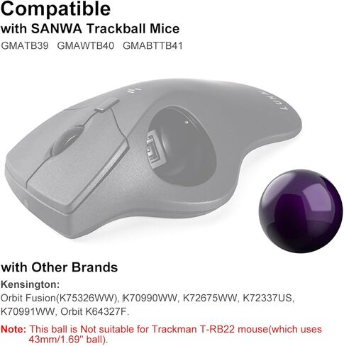 SANWA قطعتان من كرة التتبع البديلة مقاس 40 مم/1.57 بوصة لـ GMAWTB40، GMABTTB41، GMATB39، Kensington Orbit Fusion، وغيرها من فئران كرة التتبع المتوافقة، أخضر لامع + أرجواني in Saudi Arabia