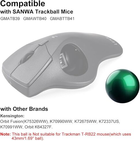 SANWA قطعتان من كرة التتبع البديلة مقاس 40 مم/1.57 بوصة لـ GMAWTB40، GMABTTB41، GMATB39، Kensington Orbit Fusion، وغيرها من فئران كرة التتبع المتوافقة، أخضر لامع + أرجواني in Saudi Arabia