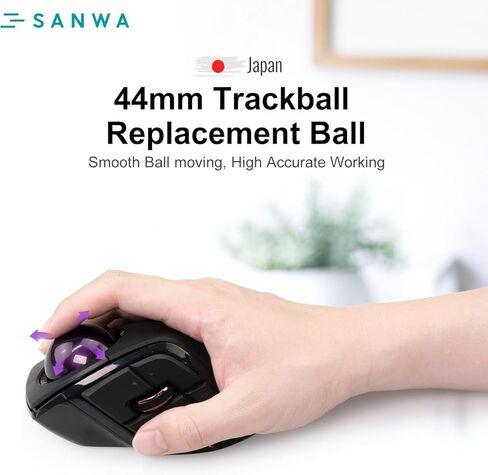 SANWA قطعتان من كرة التتبع 44 مم/1.73 بوصة، كرة بديلة لـ ELECOM DEFT/DEFT PRO، وماوس كرة التتبع المتوافق الآخر، أسود لامع + أرجواني in Saudi Arabia