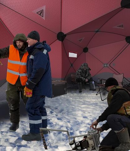 Garvee Pop Up Ice Fishing Tent Insulated Ice Fishing Shelter 140"x70.8"x79" Portable Hub-Style Shelter Shanty Windproof and Warm for 6 to 8 Persons, Includes Anchors, Ropes & Carry Bag, Red in Saudi Arabia