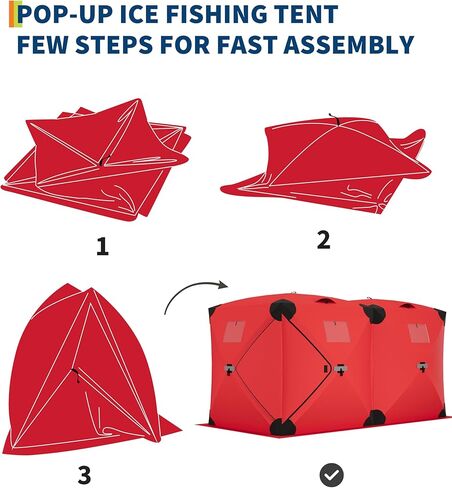 Garvee Pop Up Ice Fishing Tent Insulated Ice Fishing Shelter 140"x70.8"x79" Portable Hub-Style Shelter Shanty Windproof and Warm for 6 to 8 Persons, Includes Anchors, Ropes & Carry Bag, Red in Saudi Arabia