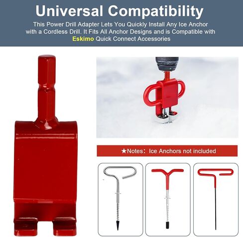 43416 Ice Anchor Install Adapter Compatible with Eskimo and All Ice Anchor Drills, Ice Shelter Anchor Attachment for Quick Setup of Ice Fishing Shelter Tent, Adapter Tool Fits Cordless Drill, 1 Pack in Saudi Arabia