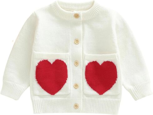 Baby Girl Valentine's Day Outfits Button Down Sweater Heart Print Knit Cardigan Sweaters Toddler Newborn Clothes in Saudi Arabia