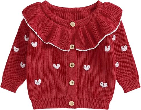 Baby Girl Valentine's Day Outfits Button Down Sweater Heart Print Knit Cardigan Sweaters Toddler Newborn Clothes in Saudi Arabia