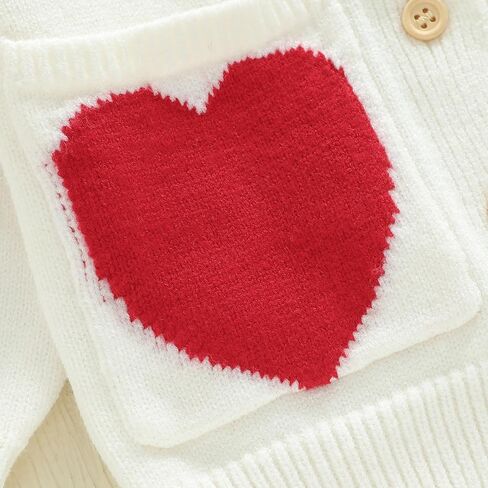 Baby Girl Valentine's Day Outfits Button Down Sweater Heart Print Knit Cardigan Sweaters Toddler Newborn Clothes in Saudi Arabia