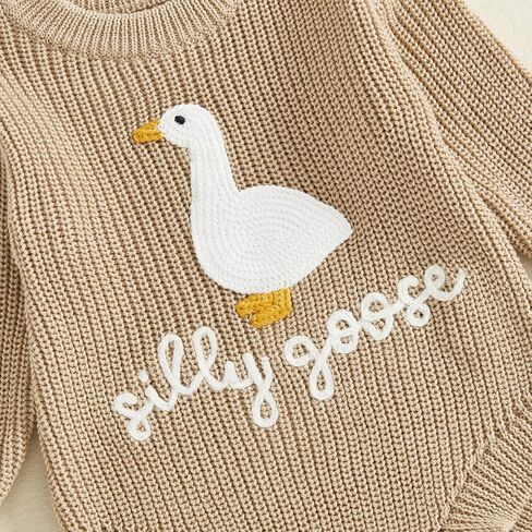 Baby Girl Boy Outfit Silly Goose Embroidery Crewneck Long Sleeve Knit Sweater Bubble Romper Newbrn Fall Winter Clothes in Saudi Arabia