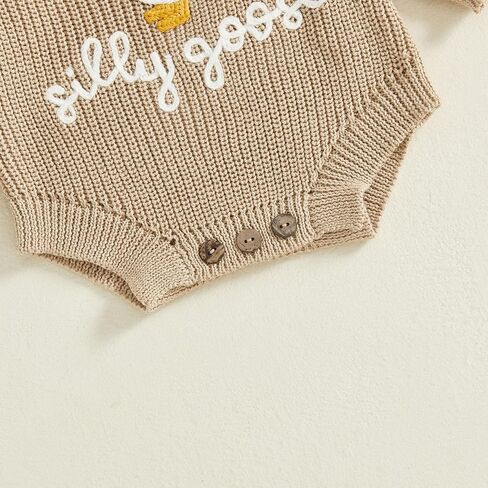 Baby Girl Boy Outfit Silly Goose Embroidery Crewneck Long Sleeve Knit Sweater Bubble Romper Newbrn Fall Winter Clothes in Saudi Arabia