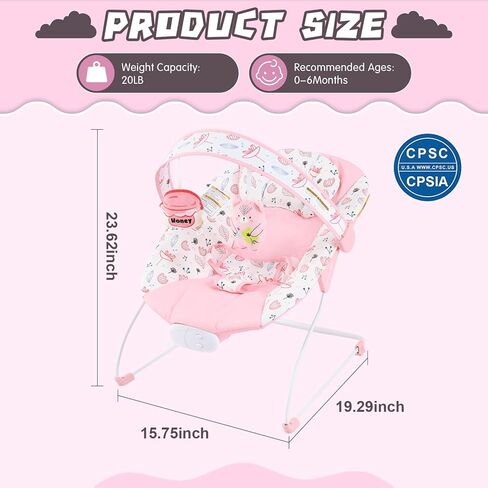 Portable Baby Bouncer Seat with 8 Melodies, 3 Vibration Levels & Adjustable Volume, Foldable Infant Bouncer Rocker with Safety Harness for Baby 0-6 Months, Indoor & Outdoor Use BR2402 in Saudi Arabia