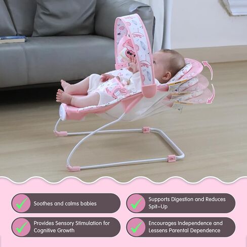 Portable Baby Bouncer Seat with 8 Melodies, 3 Vibration Levels & Adjustable Volume, Foldable Infant Bouncer Rocker with Safety Harness for Baby 0-6 Months, Indoor & Outdoor Use BR2402 in Saudi Arabia