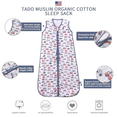 Baby Sleep Sack 2-4 T Baby Wearable Blanket 100% Organic Cotton 0.5 TOG Toddler Sleep Sacks 2‑Way YKK Zipper Soft 4 Layers Muslin 2T 3T 4T Car Truck in Saudi Arabia