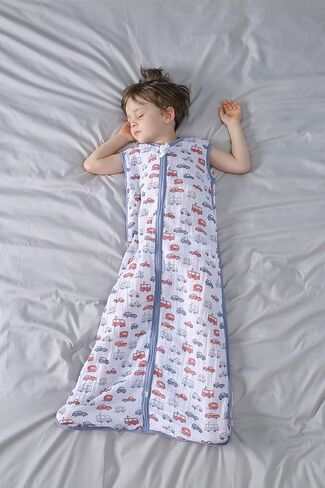 Baby Sleep Sack 2-4 T Baby Wearable Blanket 100% Organic Cotton 0.5 TOG Toddler Sleep Sacks 2‑Way YKK Zipper Soft 4 Layers Muslin 2T 3T 4T Car Truck in Saudi Arabia