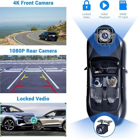 10.26" Wireless Portable Carplay Screen CarPlay & Android Auto Car Stereo 360 Rotation 4K Dash Cam 1080p Rear Camera Mirror Link Voice Control, GPS Navigation, FM Radio Receiver (Black) in Saudi Arabia