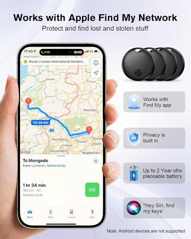 جهاز البحث عن عناصر التعقب الذكي 4 عبوات، متوافق مع Apple Find My APP (iOS فقط)، مقاوم للماء IP67، بطارية قابلة للاستبدال، مناسبة للأمتعة والحقائب والمحافظ وحقائب الظهر والمفاتيح (weTag mini) in Saudi Arabia