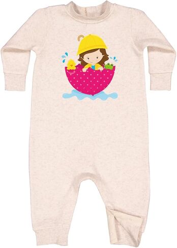 inktastic Girl in Raincoat, Girl with Umbrella, Brown Hair, Baby Fleece Romper in Saudi Arabia