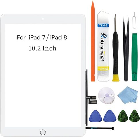لجهاز iPad 7/8 (الجيل الثامن) استبدال شاشة زجاجية تعمل باللمس، لجهاز iPad 10.2 بوصة A2197 A2200 A2270 A2428، مع زر الصفحة الرئيسية ومجموعة إصلاح كاملة - أبيض in Kuwait