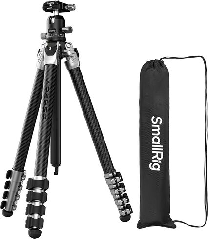 SmallRig 63" Portable Travel Tripod for iPhone and Camera, 160cm Carbon Fiber Video Tripod Stand with Compact Size 52cm/ 20.5" but 3kg Playload Fluid Head for Outdoor Photography AP255Pro in Saudi Arabia