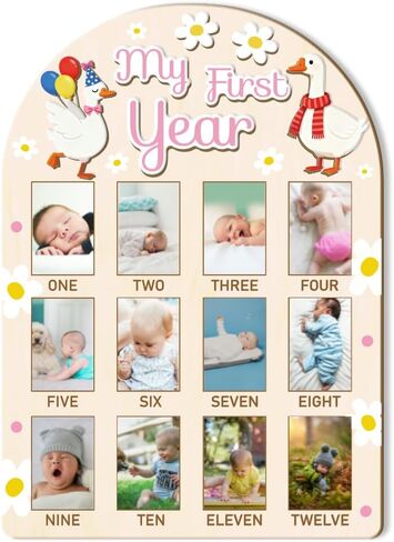 ORIGACH My First Year Baby Growth Photo Display Board, 12 Months Newborn Milestones Wood Keepsake Board for 1st Birthday & Nursery Decor, Strawberry in Saudi Arabia