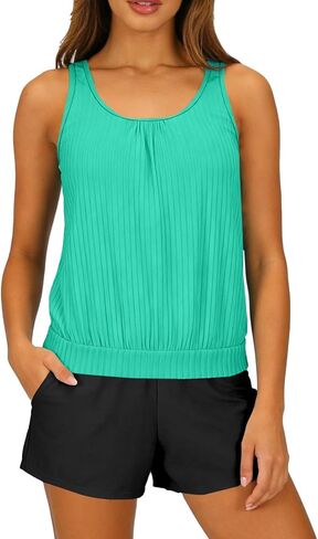 Women's Two Piece Swimsuits Tankini Sets with Shorts and Pocket Banded Bottoms Tummy Control Bathing Suit Swimwear in Saudi Arabia