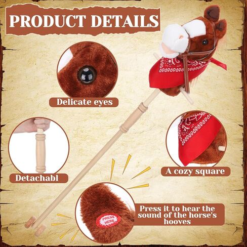 Poen 2 Sets Stick Horse with Red and Blue Bandana, Brown Horse on a Stick with Sound 27.6" Toys for Western Cowboy Theme Party Pretend Games in Saudi Arabia