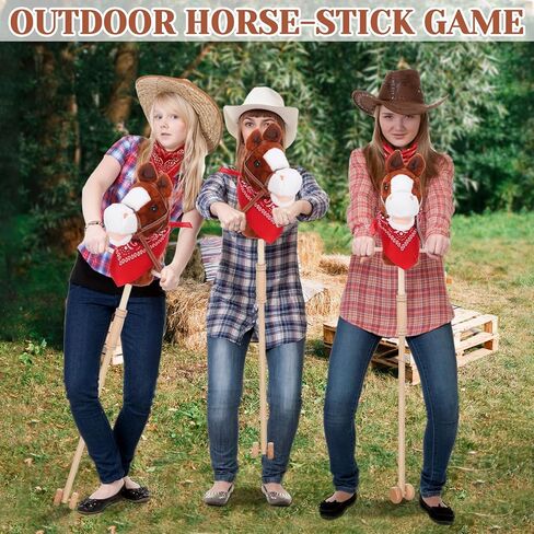 Poen 2 Sets Stick Horse with Red and Blue Bandana, Brown Horse on a Stick with Sound 27.6" Toys for Western Cowboy Theme Party Pretend Games in Saudi Arabia