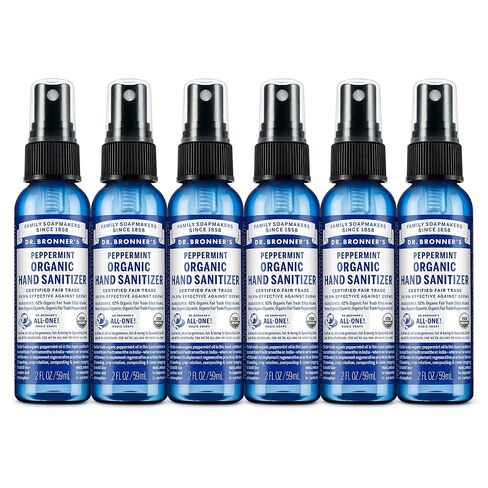 Dr. Bronner's Organic Hand Sanitizer Spray Variety Pack Travel Size Bulk, Simple & Effective Formula, Scented, No Harsh Chemicals - Peppermint, 2oz (6-Pack) in Kuwait